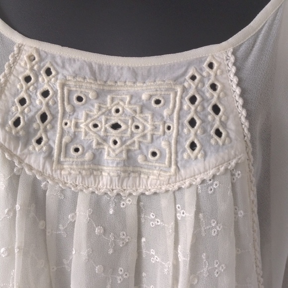 Free People Ivory Sheer Lace-Trim Peasant Top - Picture 2 of 6